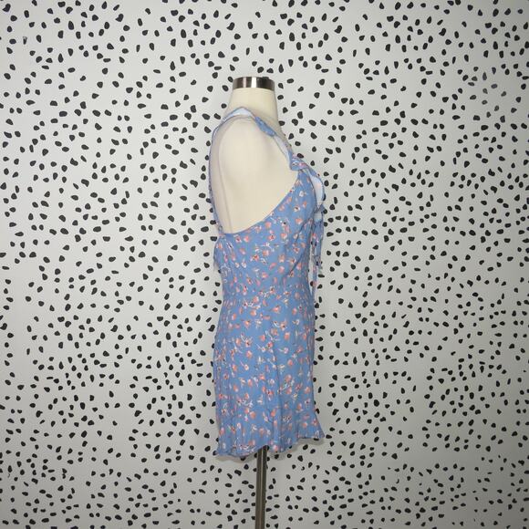 Flynn Skye Blue Falling Flora Floral Print Mimi Ruffle Trim Romper - Picture 9 of 11